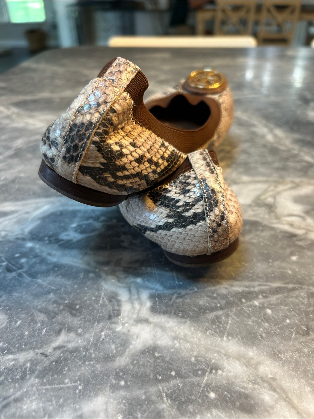 Tory Burch Taupe Snake-Print Logo Ballet Flats - Picture 4 of 4